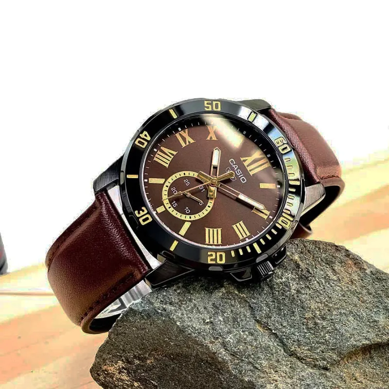 Casio Enticer Brown Dial Leather Men's Watch- MTP-VD200BL-5B